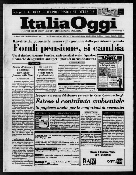 Italia oggi : quotidiano di economia finanza e politica